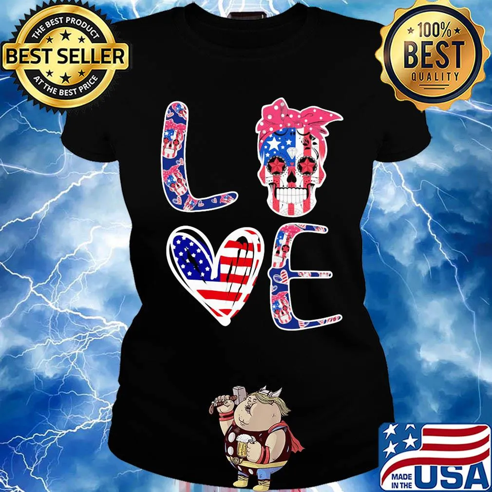 Love skull heart American flag veteran Independence Day s Ladies tee