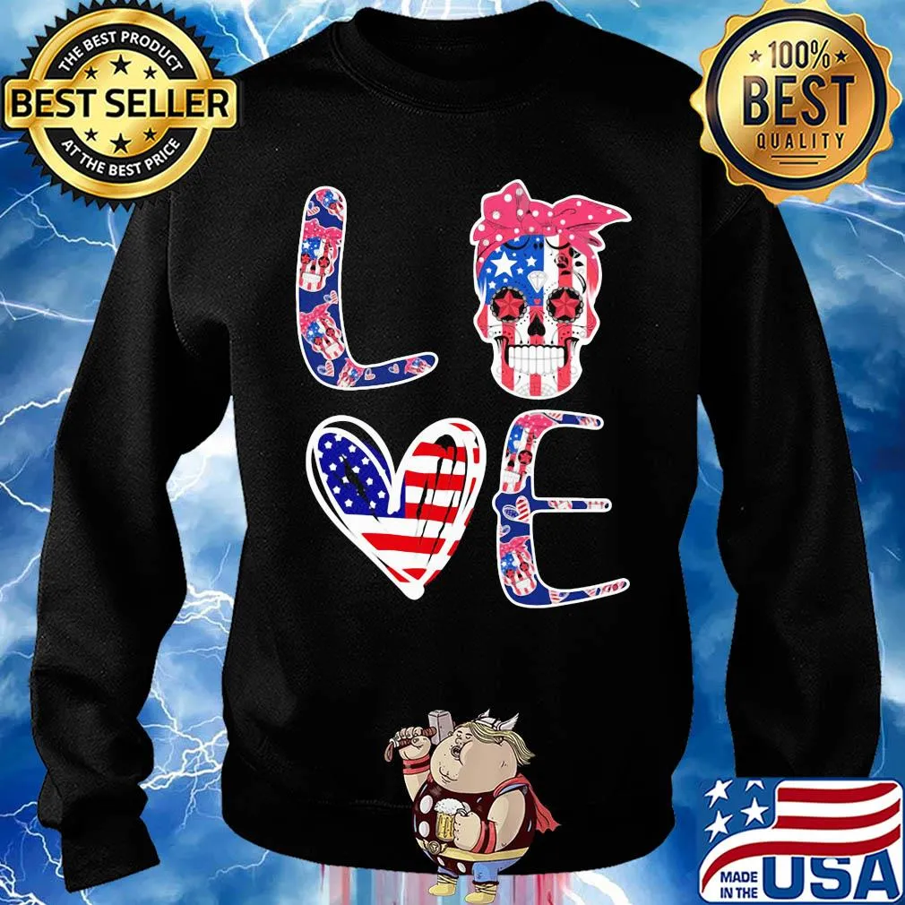 Love skull heart American flag veteran Independence Day s Sweater