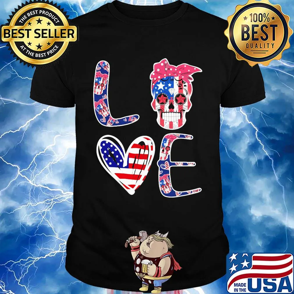 Love skull heart American flag veteran Independence Day shirt