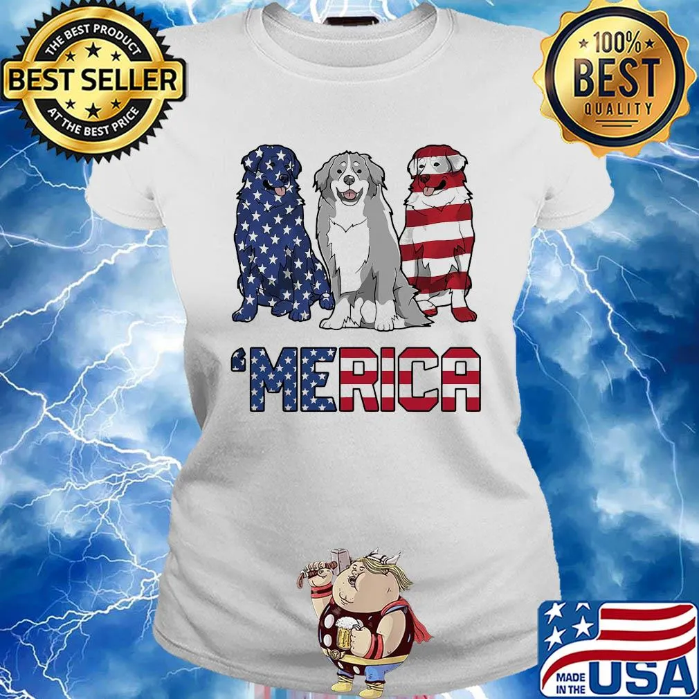 Merica Bernese Mountain Dog American flag veteran Independence Day s Ladies tee