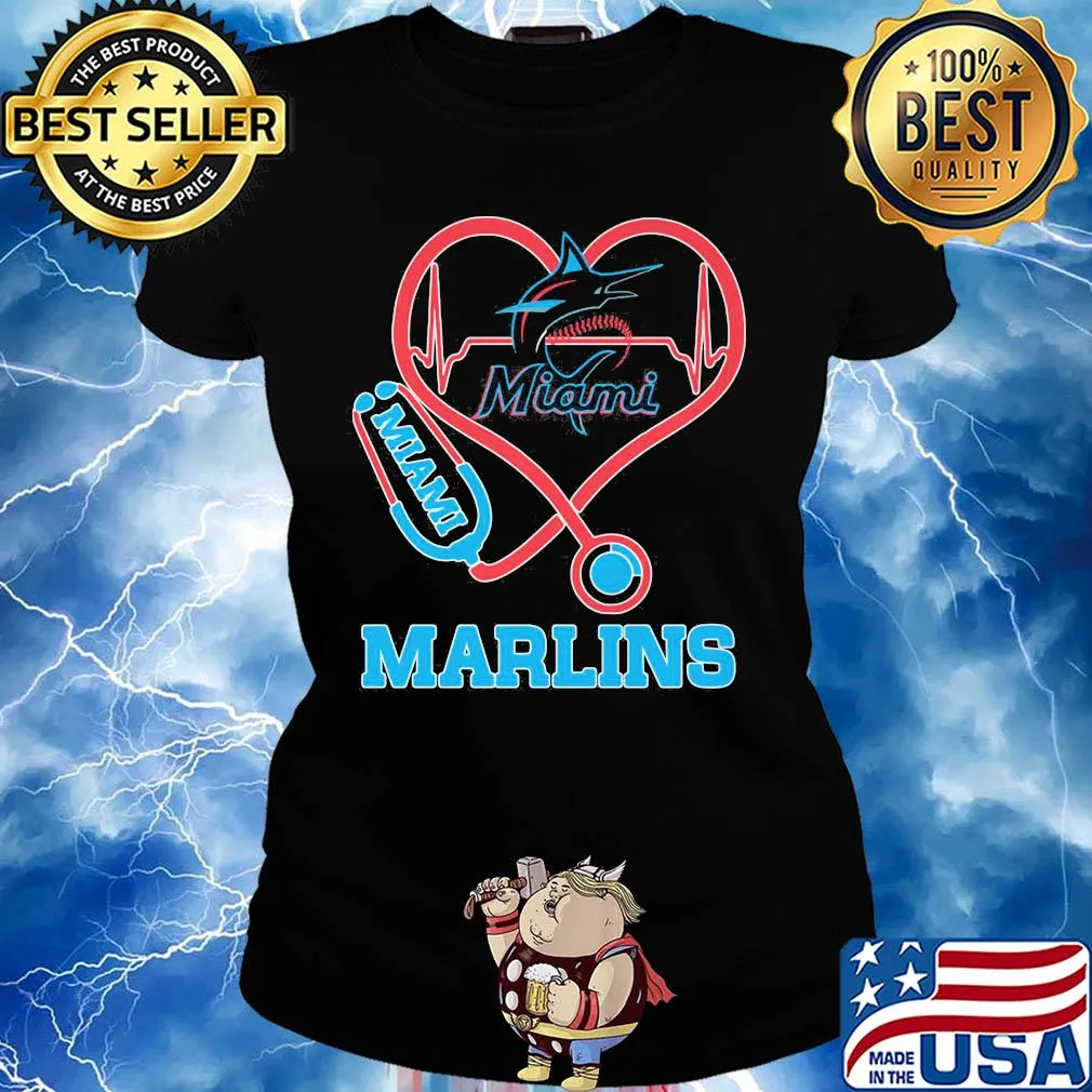 Miami marlins baseball stethoscope heart s Ladies tee