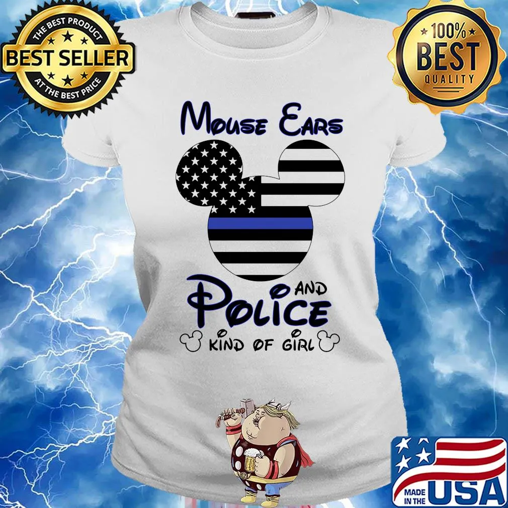 Mickey mouse ears and police kind of girl Blue Ribbon USA Flag s Ladies tee