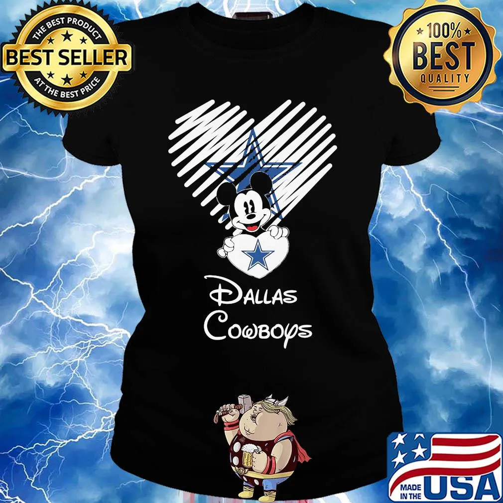 Mickey mouse hug heart dallas cowboys logo s Ladies tee