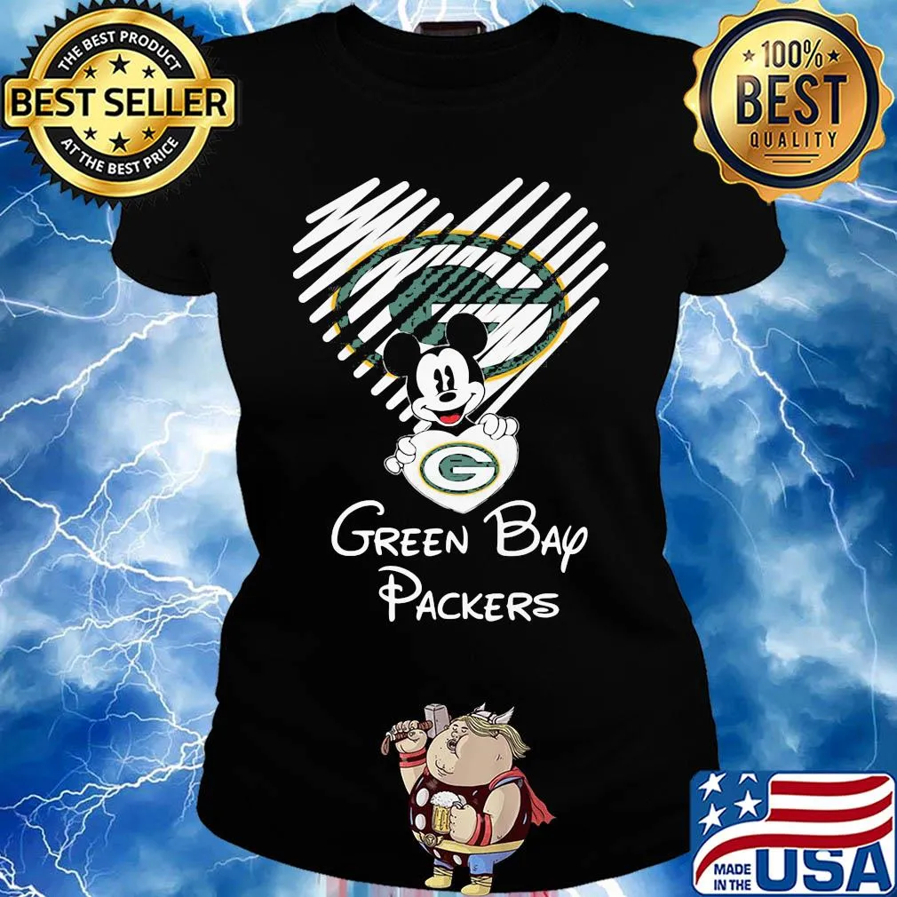 Mickey mouse hug heart green bay packers logo s Ladies tee