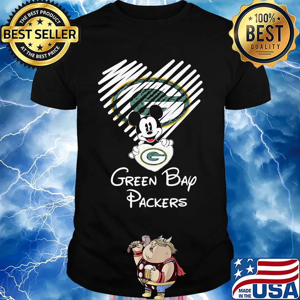 Mickey mouse hug heart green bay packers logo shirt