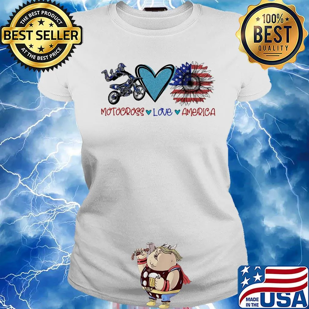 Motocross love heart sunflower American flag veteran Independence Day s Ladies tee