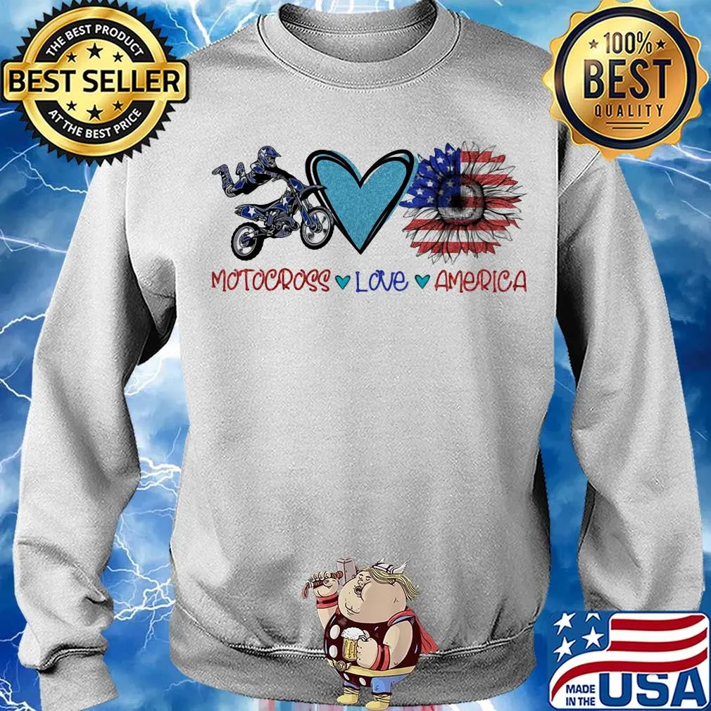 Motocross love heart sunflower American flag veteran Independence Day s Sweater