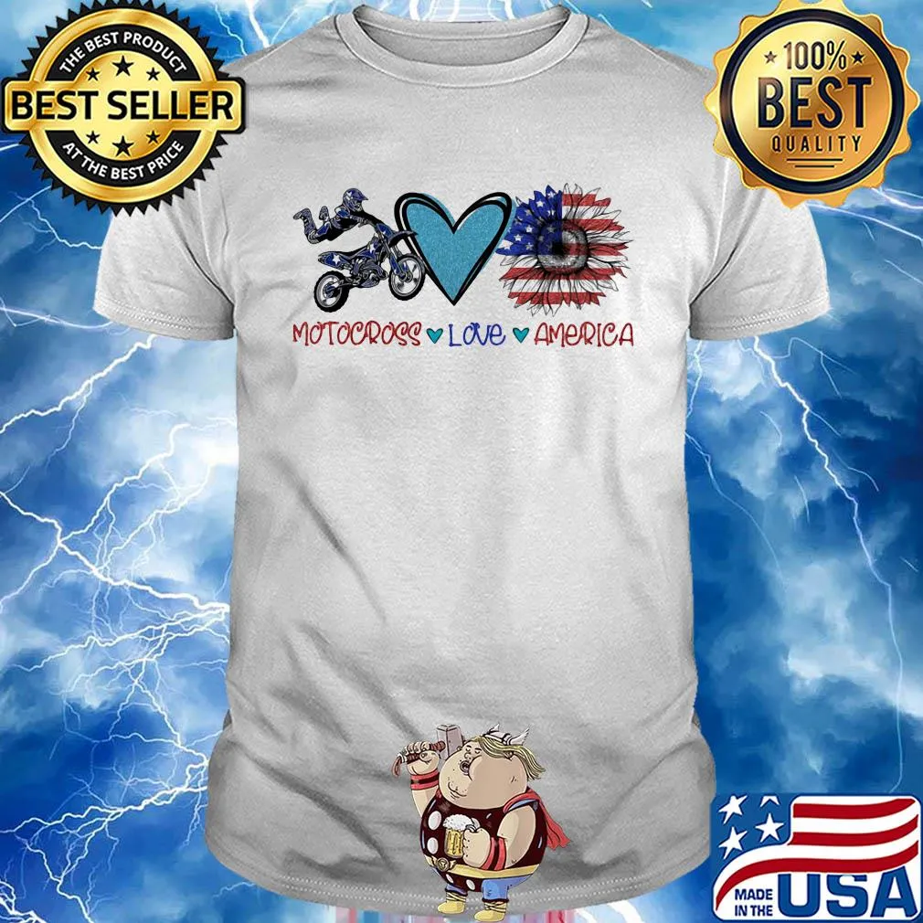 Motocross love heart sunflower American flag veteran Independence Day shirt