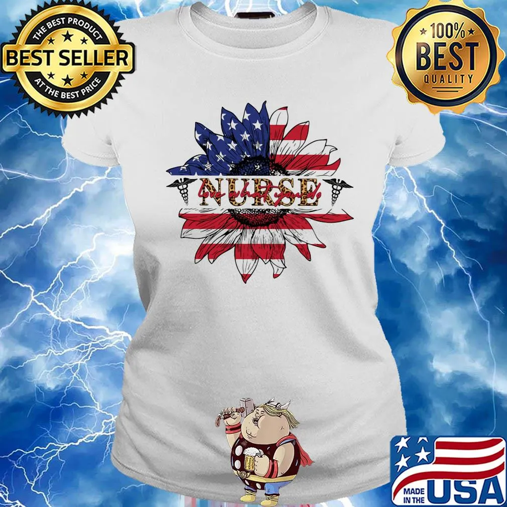 Nurse sunflower American flag veteran Independence Day s Ladies tee