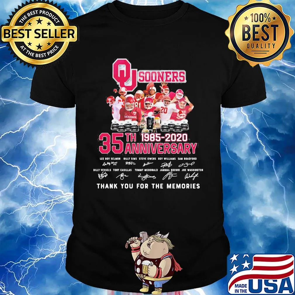 Oklahoma sooners 35th anniversary 1885 2020 thank you for the memories signatures shirt