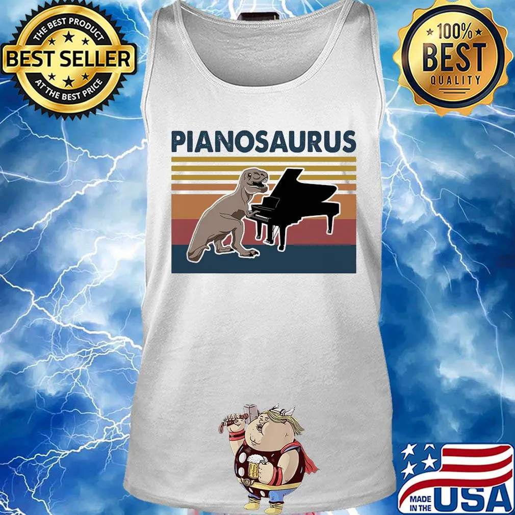 Pianosaurus dinosaur playing piano vintage s Tank top