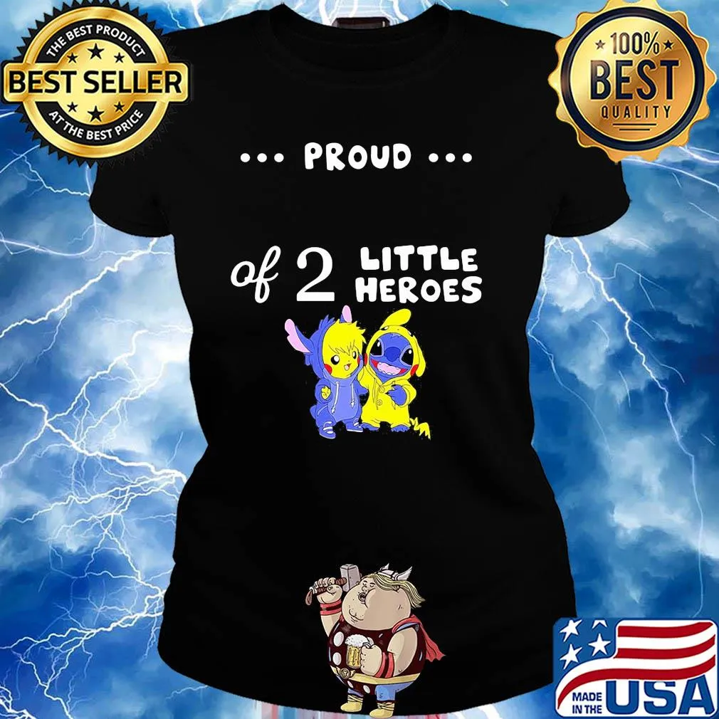 Pikachu and stitch proud of 2 little heroes s Ladies tee