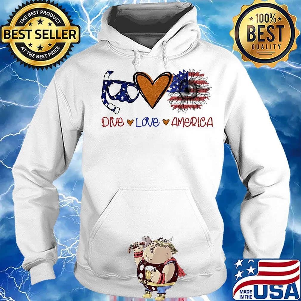 Scuba diving dive love heart sunflower American flag veteran Independence Day s Hoodie