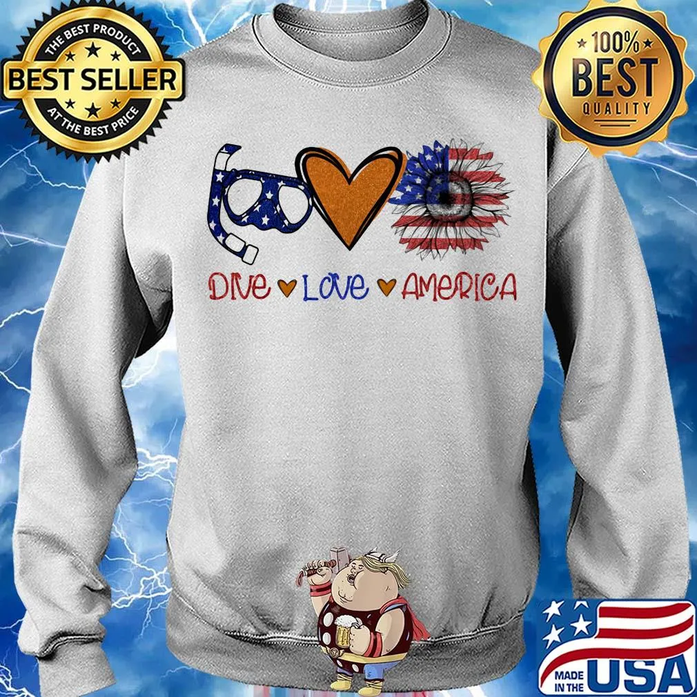 Scuba diving dive love heart sunflower American flag veteran Independence Day s Sweater
