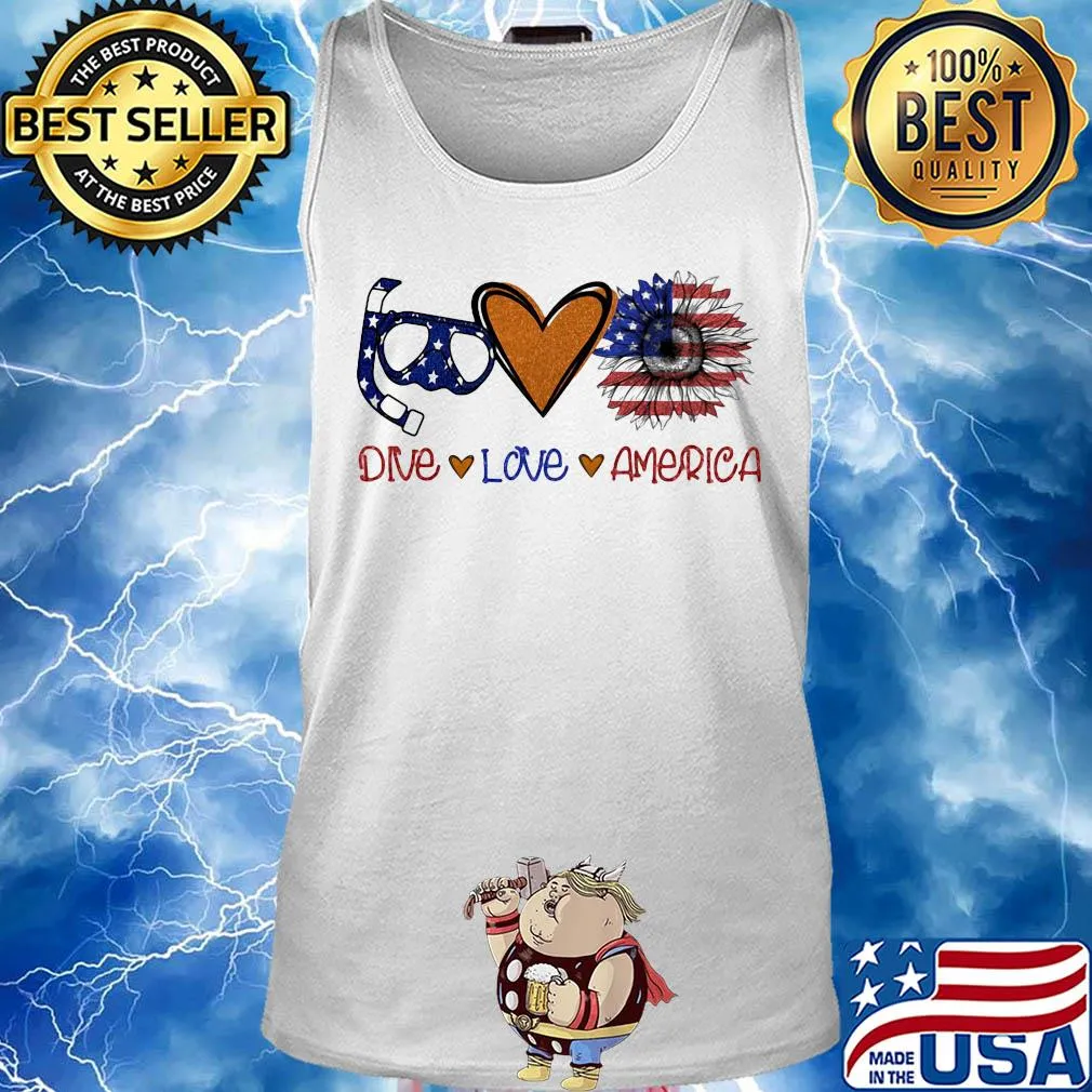 Scuba diving dive love heart sunflower American flag veteran Independence Day s Tank top
