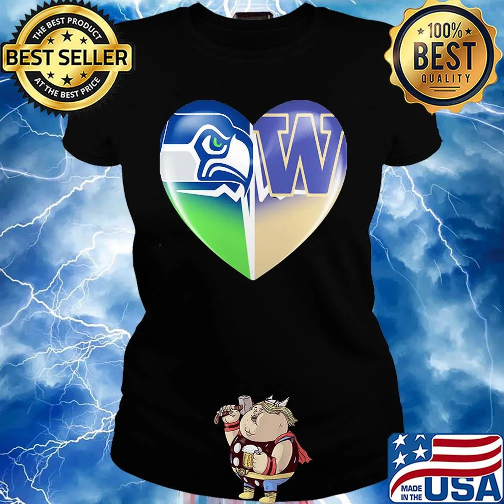 Seattle seahawks and winnipeg blue bombers heart heartbeat s Ladies tee