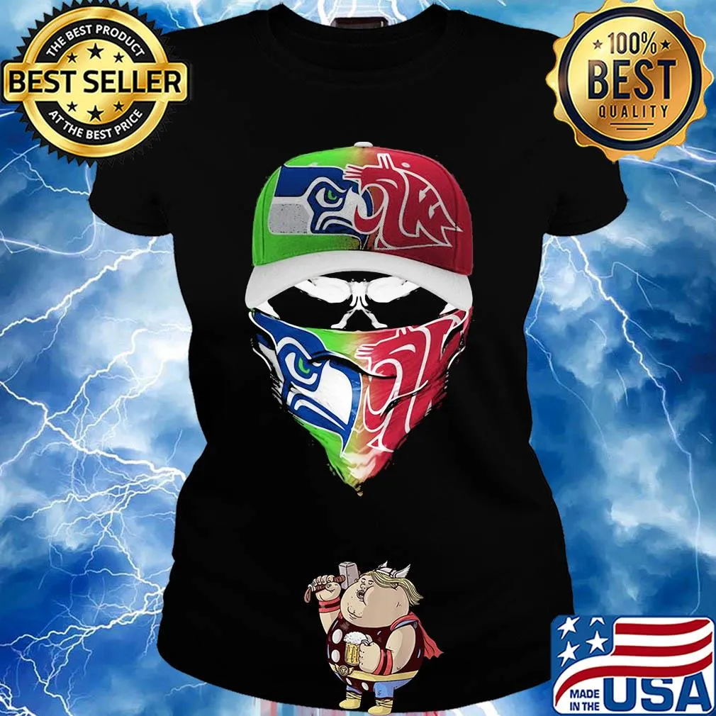 Skull mask seattle seahawks and washington state cougars s Ladies tee