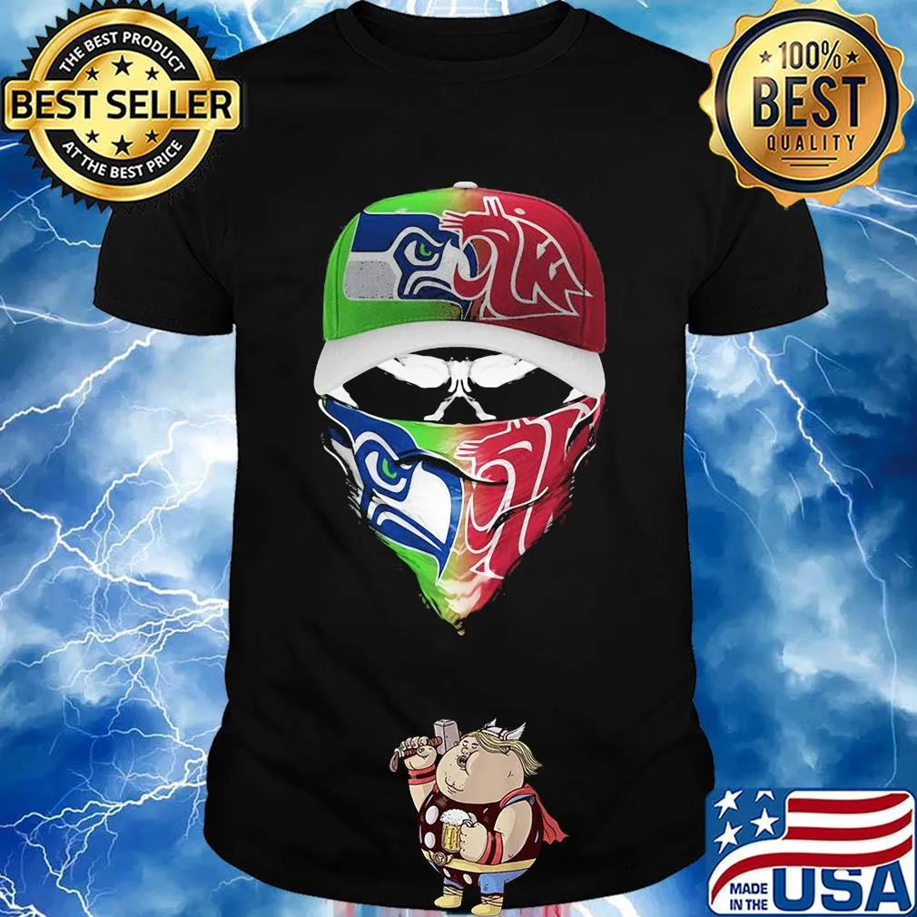 Skull mask seattle seahawks and washington state cougars shirt