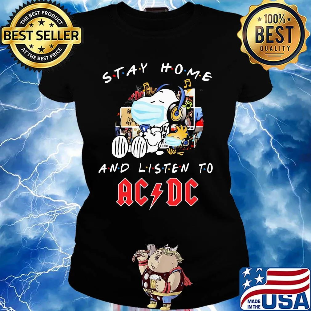 Snoopy mask stay home and listen to acdc s Ladies tee