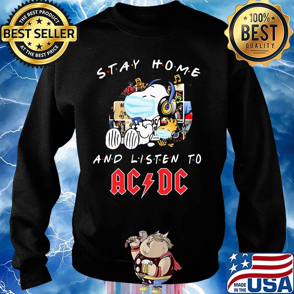 Snoopy mask stay home and listen to acdc s Sweater