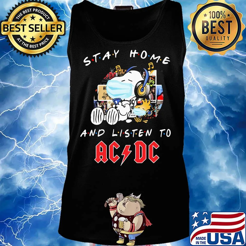 Snoopy mask stay home and listen to acdc s Tank top