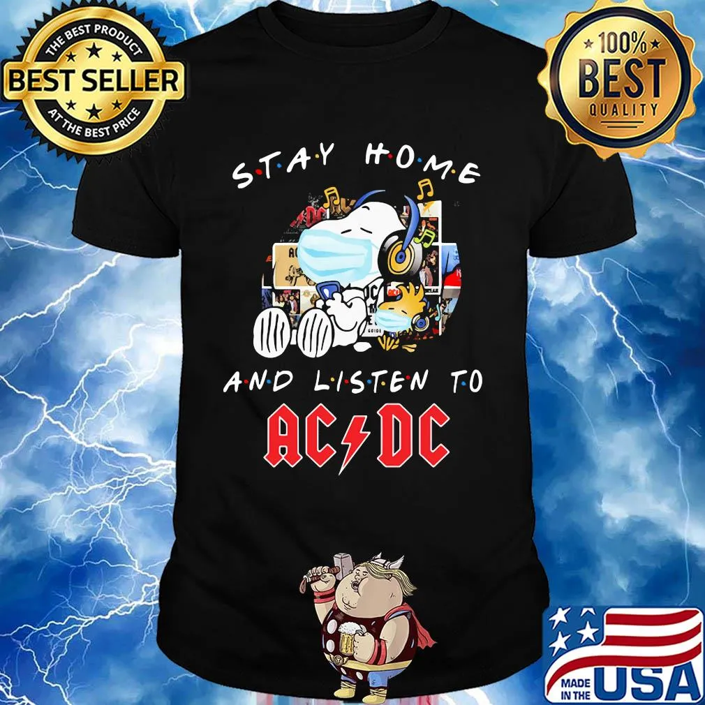Snoopy mask stay home and listen to acdc shirt