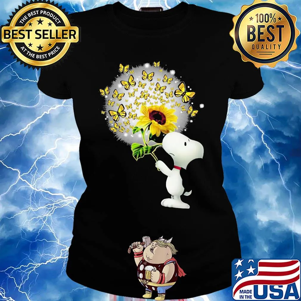 Snoopy sunflower and butterfly s Ladies tee