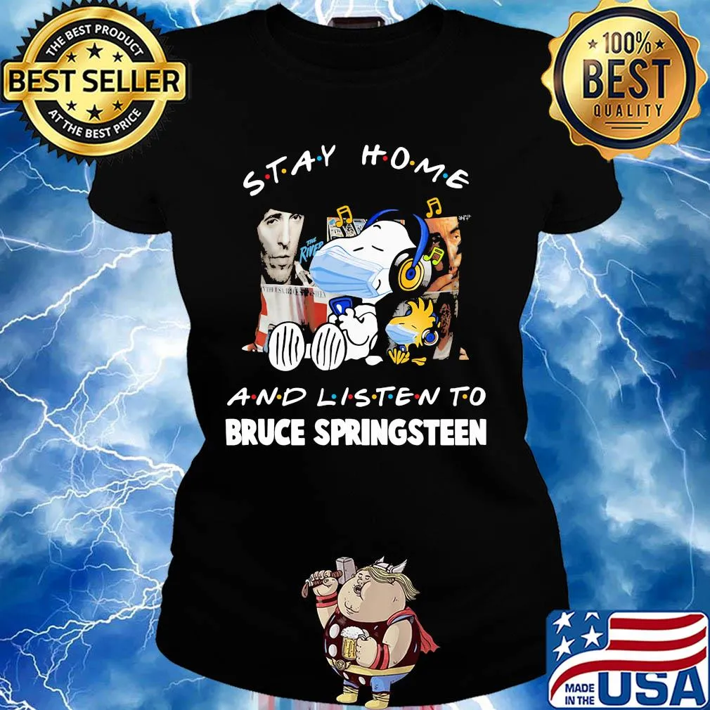 Snoopy wear mask stay home and listen to bruce springsteen covid-19 s Ladies tee
