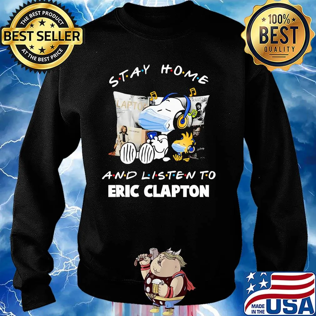Snoopy wear mask stay home and listen to eric clapton covid-19 s Sweater