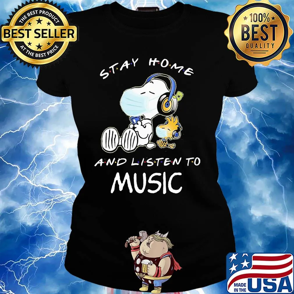 Snoopy wear mask stay home and listen to music covid-19 s Ladies tee