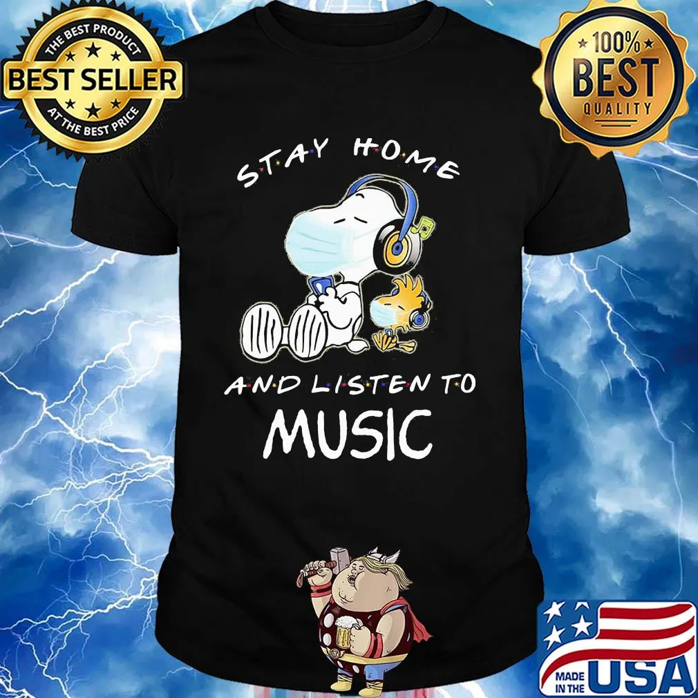 Snoopy wear mask stay home and listen to music covid-19 shirt