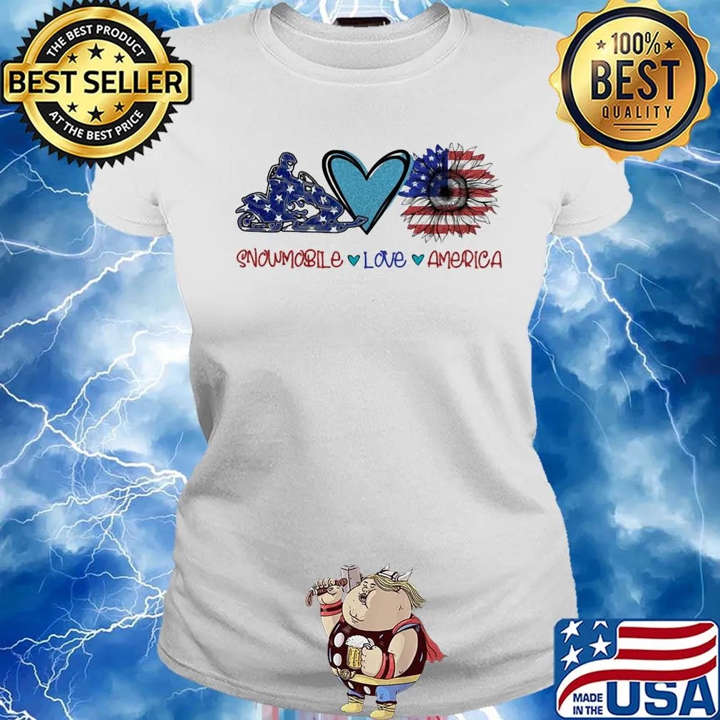 Snowmobile love heart sunflower American flag veteran Independence Day s Ladies tee
