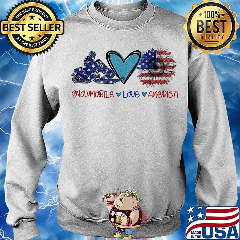 Snowmobile love heart sunflower American flag veteran Independence Day s Sweater