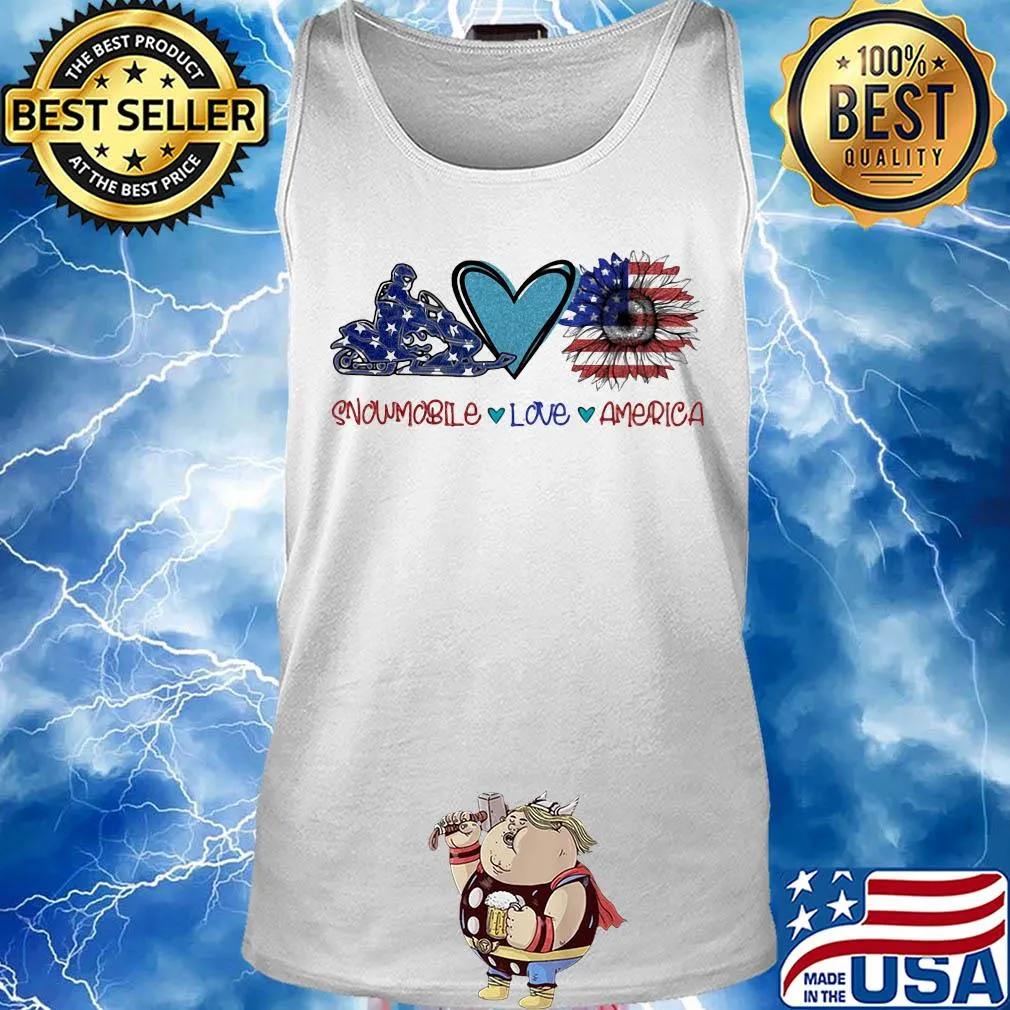 Snowmobile love heart sunflower American flag veteran Independence Day s Tank top