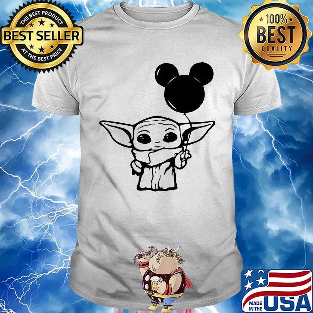 Star wars baby yoda holding balloon mickey mouse shirt