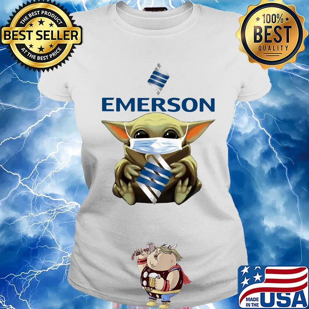 Star wars baby yoda hug emerson electric logo mask covid-19 s Ladies tee