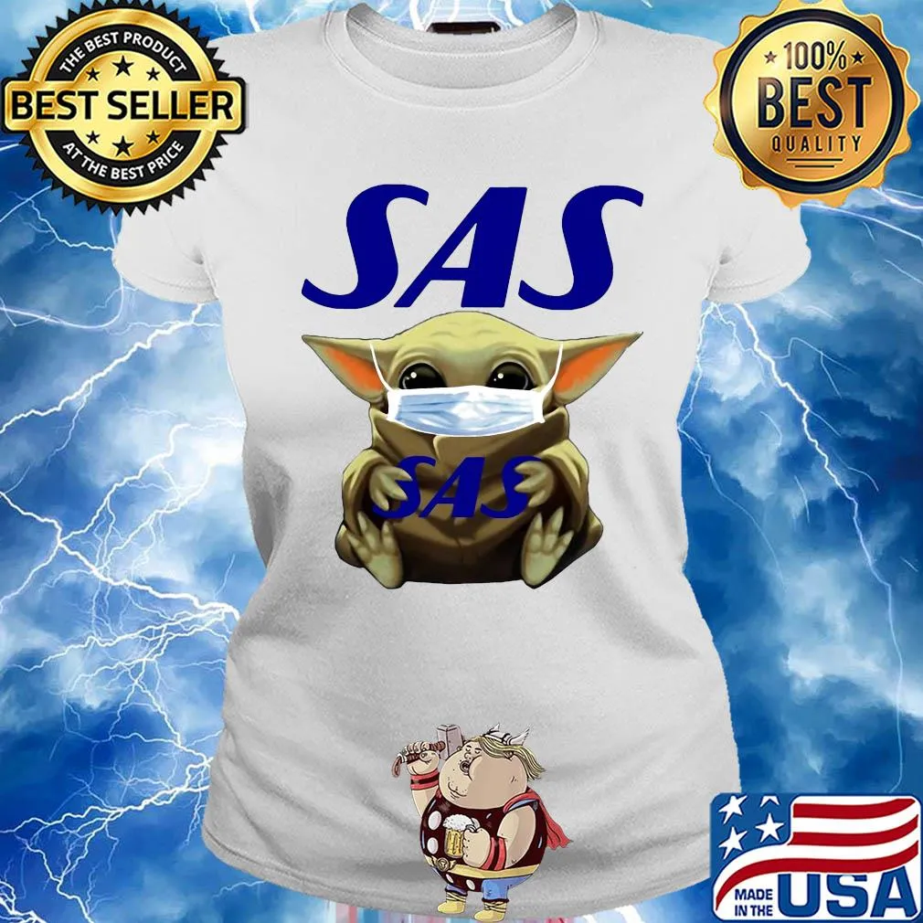 Star wars baby yoda hug scandinavian airlines logo mask covid-19 s Ladies tee