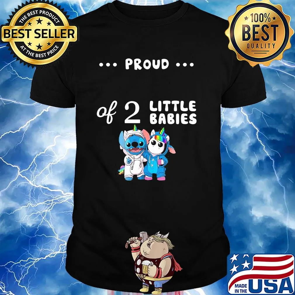 Stitch and unicorn proud of 2 little babies shirt
