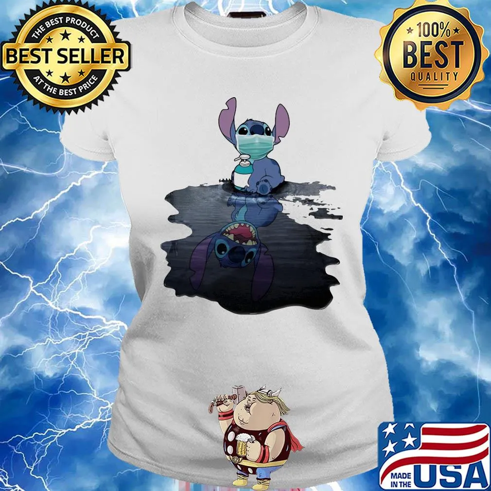 Stitch mask hug soap domestic mirror stitch smile s Ladies tee