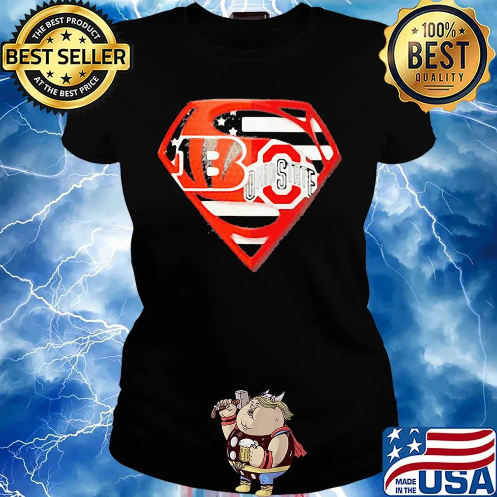 Superhero cincinnati bengals and ohio state buckeyes diamond independence day american flag s Ladies tee
