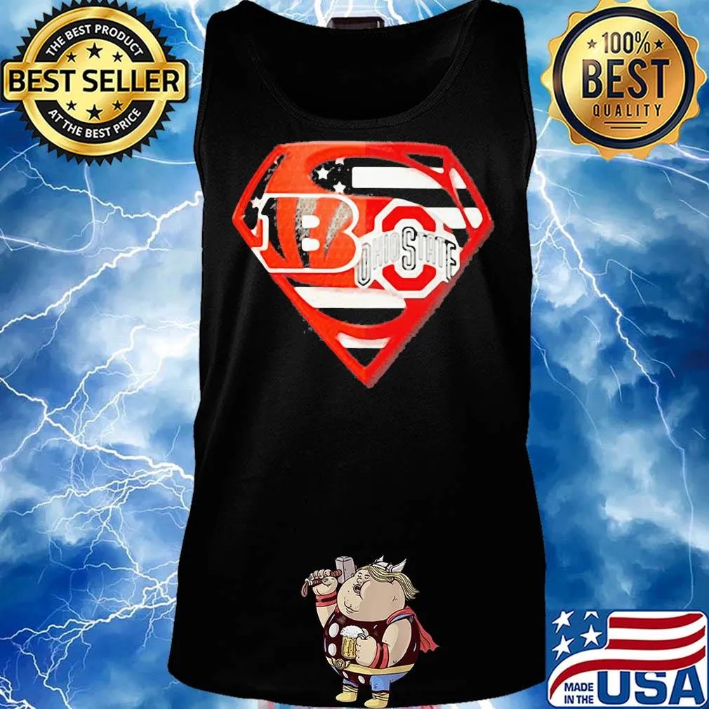 Superhero cincinnati bengals and ohio state buckeyes diamond independence day american flag s Tank top