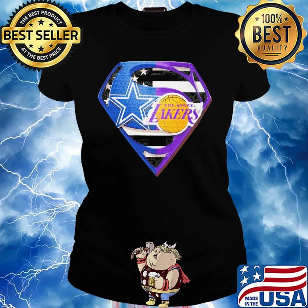 Superhero dallas cowboys and los angeles lakers diamond american flag independence day s Ladies tee