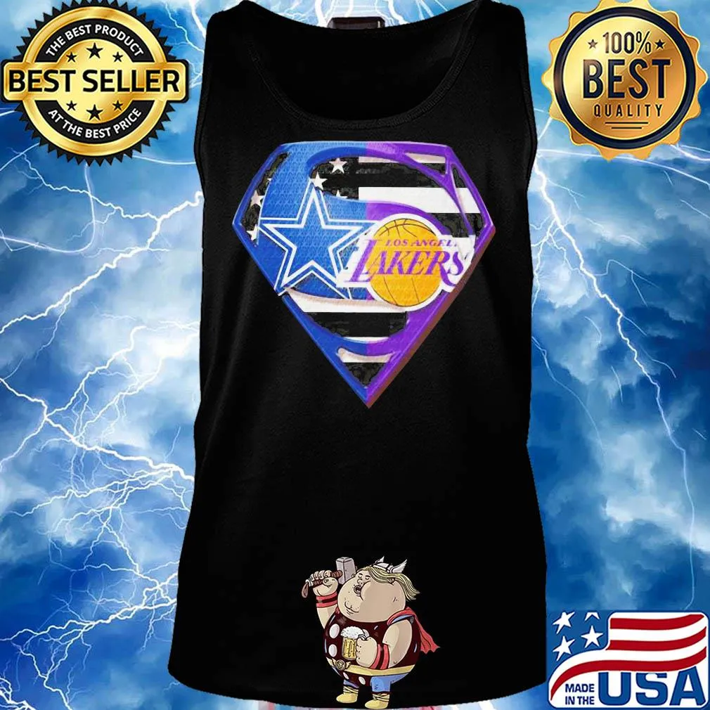 Superhero dallas cowboys and los angeles lakers diamond american flag independence day s Tank top