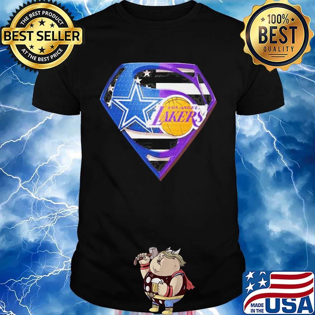 Superhero dallas cowboys and los angeles lakers diamond american flag independence day shirt
