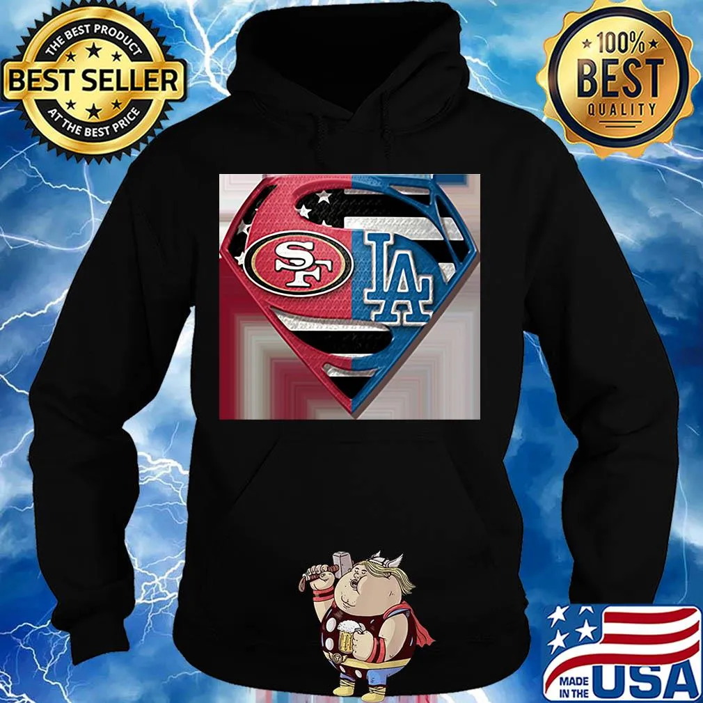 Superhero san francisco 49ers and los angeles dodgers diamond american flag independence day s Hoodie
