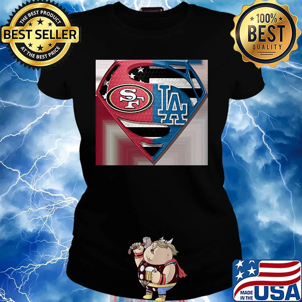 Superhero san francisco 49ers and los angeles dodgers diamond american flag independence day s Ladies tee