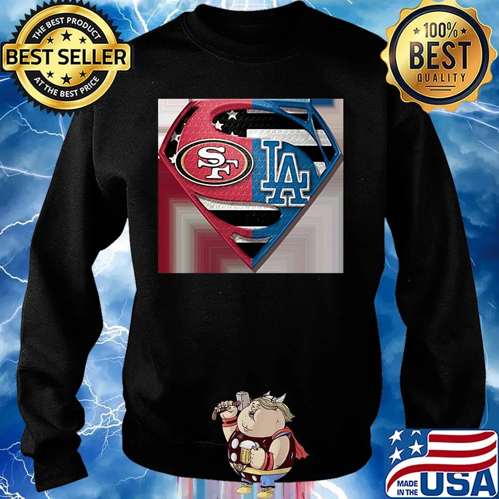 Superhero san francisco 49ers and los angeles dodgers diamond american flag independence day s Sweater