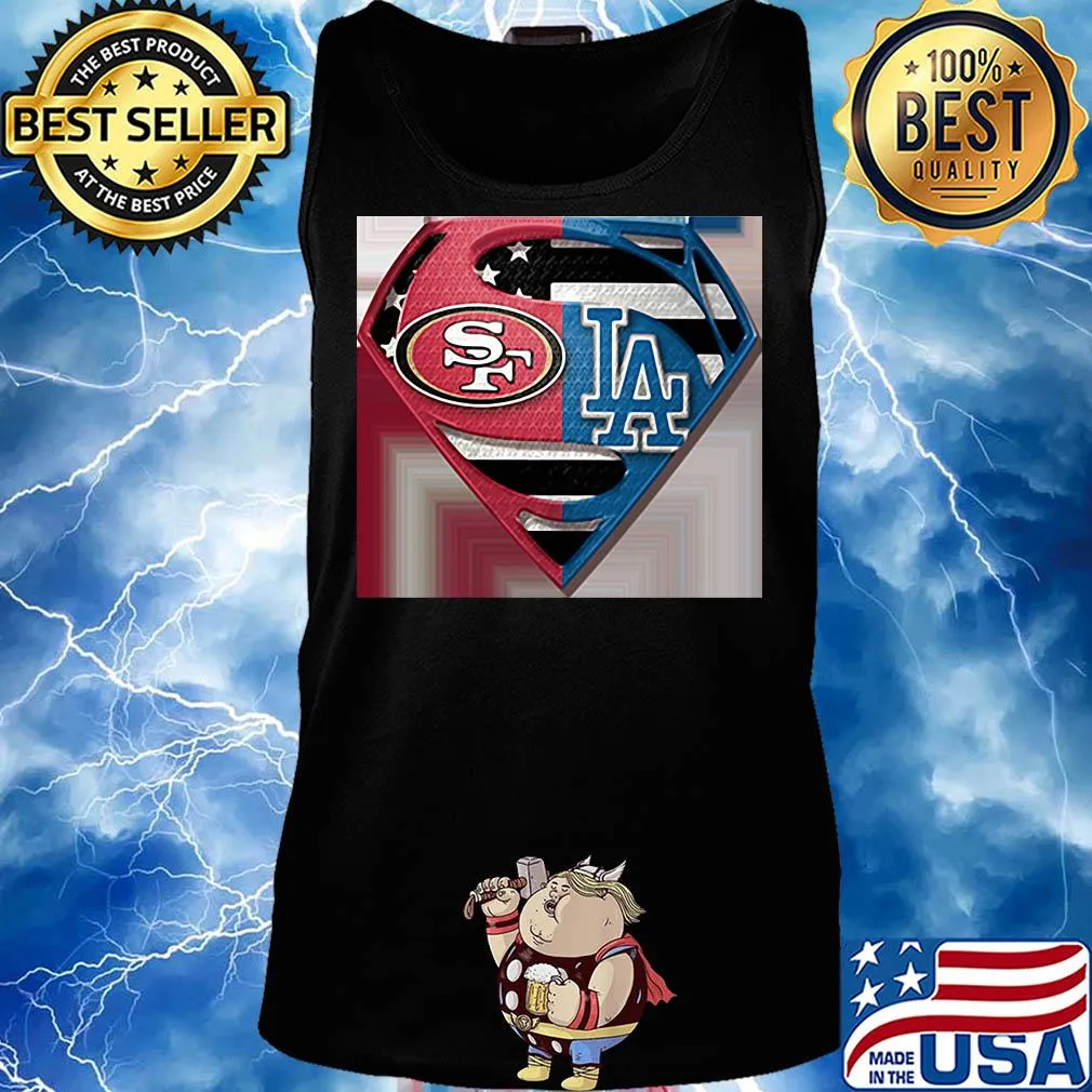 Superhero san francisco 49ers and los angeles dodgers diamond american flag independence day s Tank top