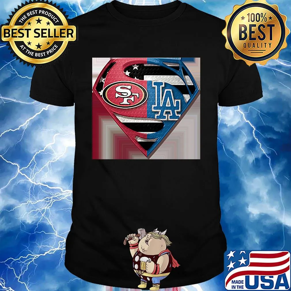 Superhero san francisco 49ers and los angeles dodgers diamond american flag independence day shirt