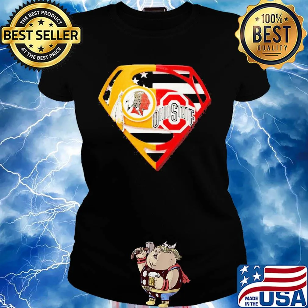 Superhero washington redskins and ohio state buckeyes diamond american flag s Ladies tee